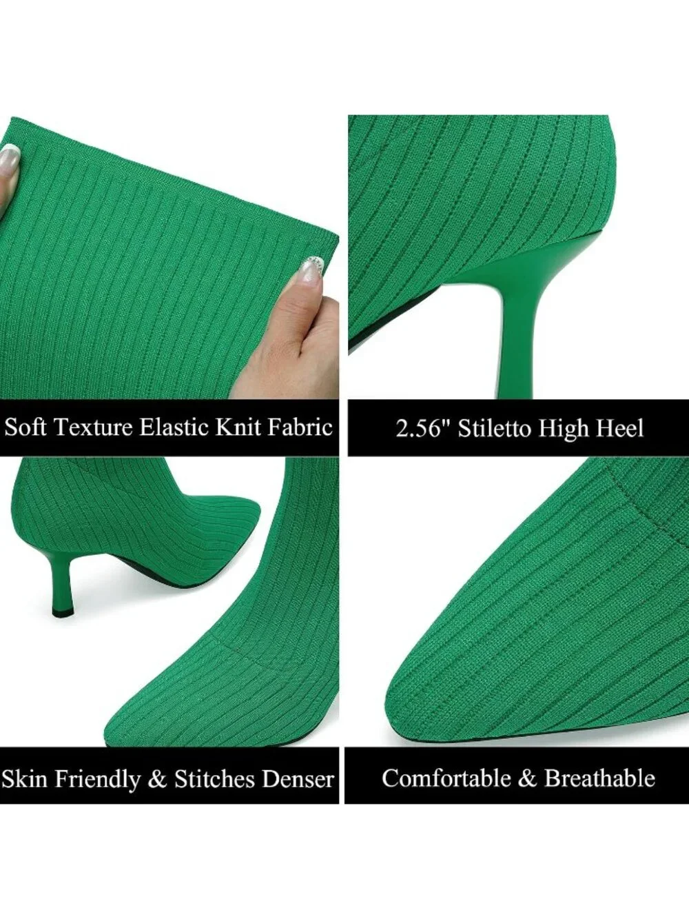 Women's Green Pointed Toe Synthetic High Heel Stretch Over The Knee Knit Boots